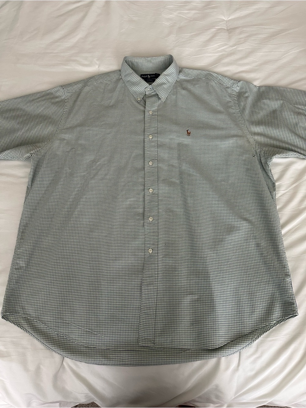 Ralph Lauren Men’s Short-Sleeve Button-Down Shirt in Light Green Check - Picture 6 of 7